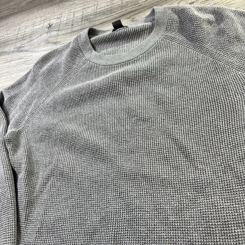 Eddie Bauer Sweater Men XL Gray Waffle Knit Raglan Crewneck Pullover Cotton J87 - Picture 2 of 8